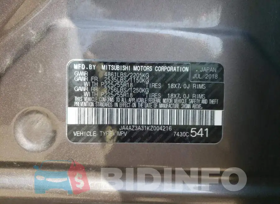 JA4AZ3A31KZ004216 Photo# 13