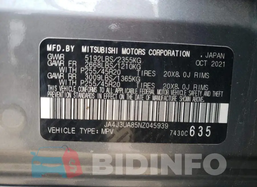 JA4J3UA85NZ045939 Photo# 13