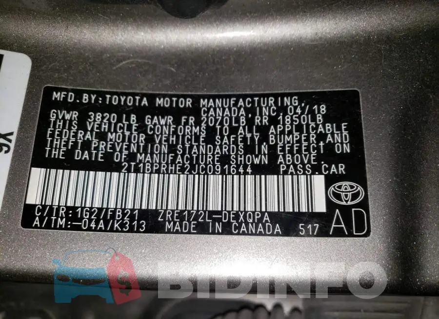 2T1BPRHE2JC091644 Photo# 12