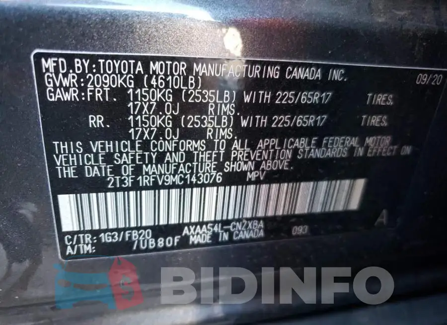 2T3F1RFV9MC143076 Photo# 13
