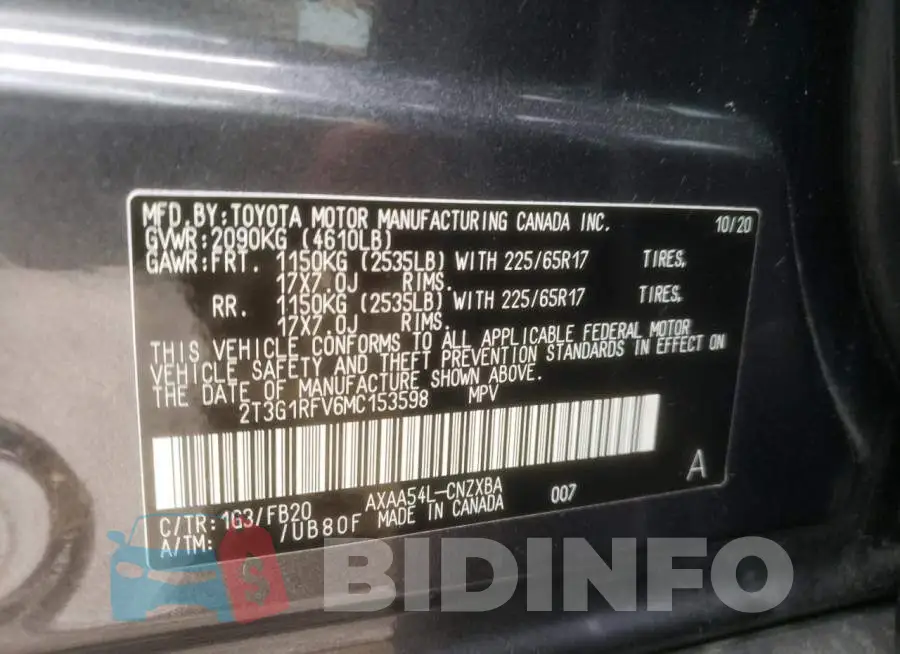 2T3G1RFV6MC153598 Photo# 14