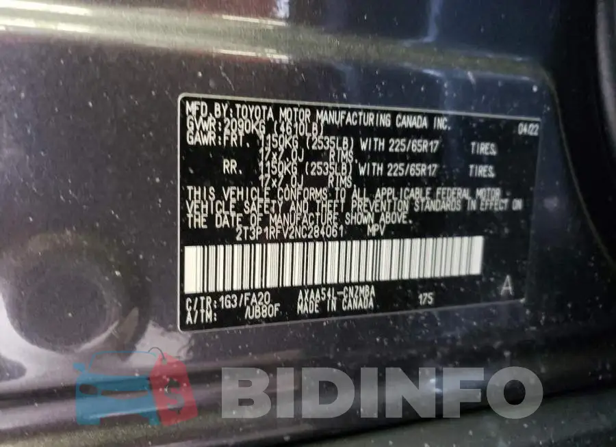 2T3P1RFV2NC284061 Photo# 14