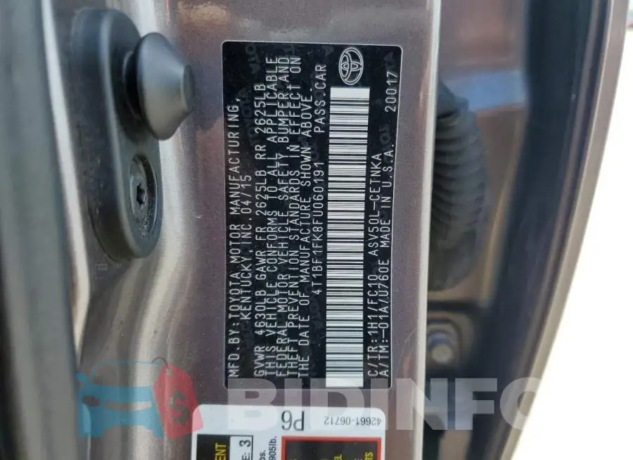 4T1BF1FK8FU060191 Photo# 12