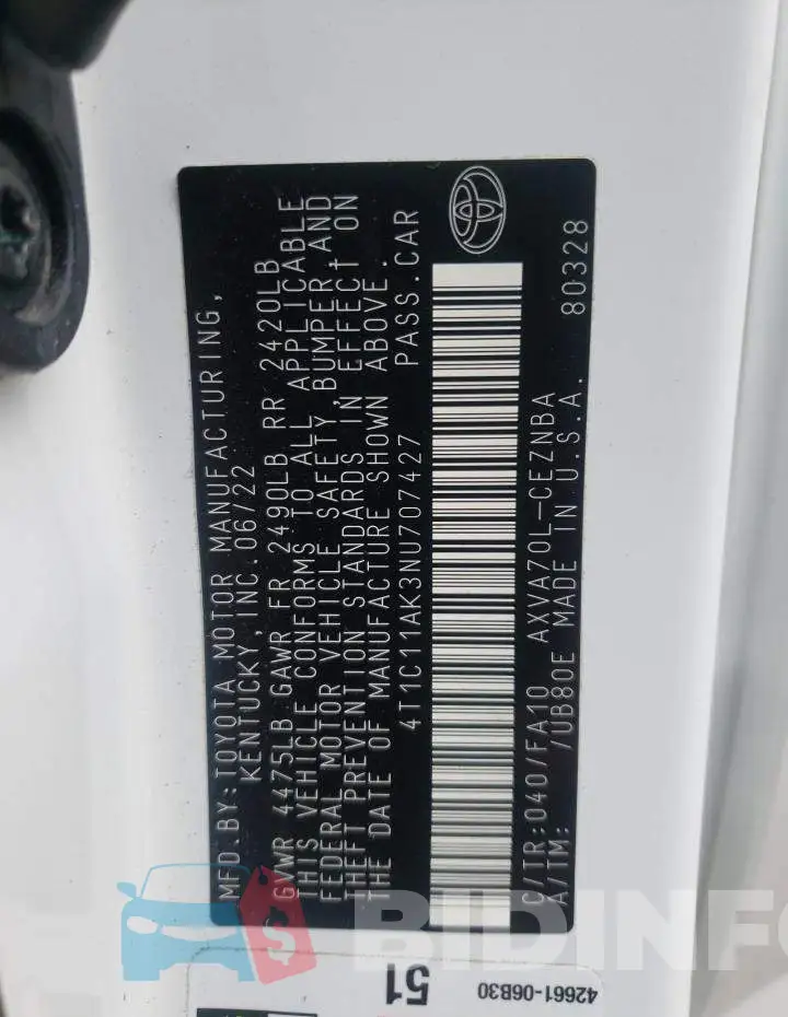 4T1C11AK3NU707427 Photo# 13