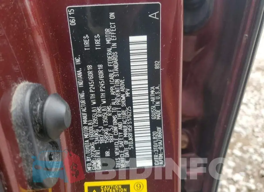 5TDJKRFH5FS176225 Photo# 12