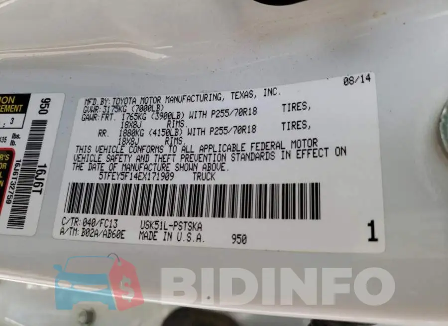 5TFEY5F14EX171909 Photo# 13