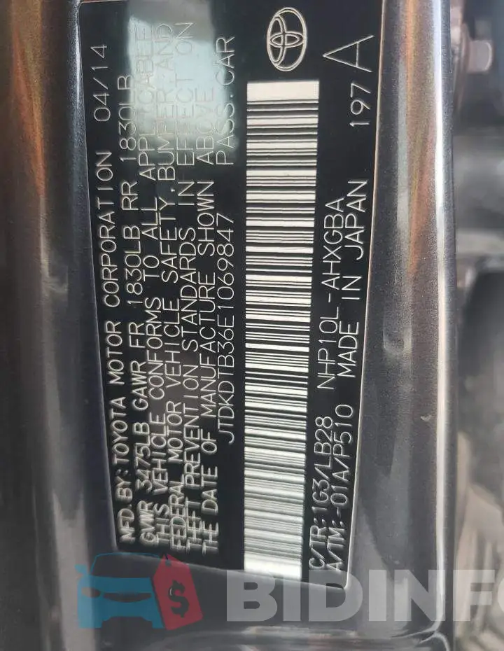 JTDKDTB36E1069847 Photo# 12