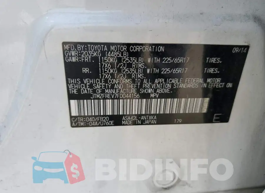 JTMZFREV7FD044156 Photo# 14