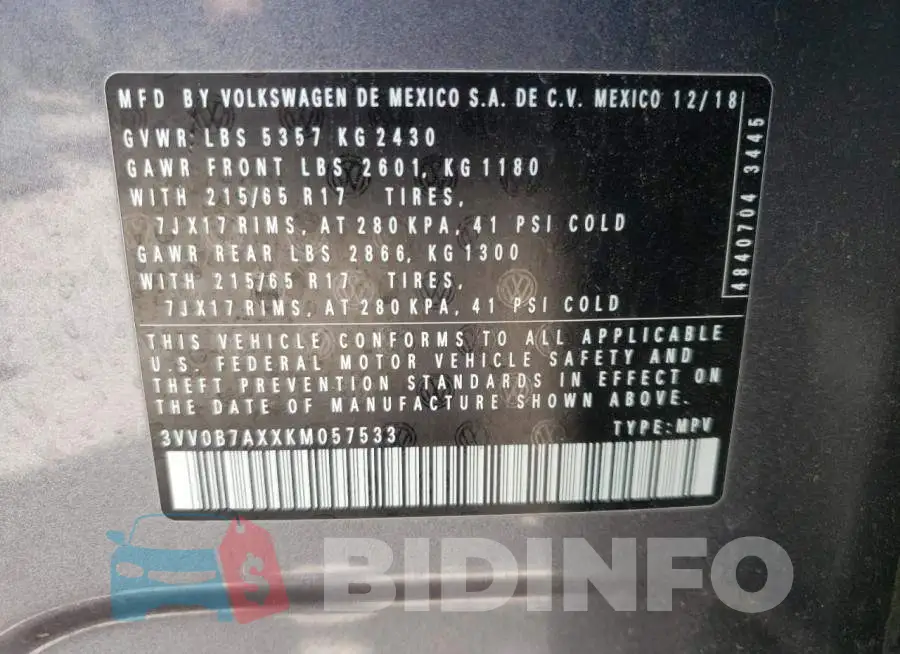 3VV0B7AXXKM057533 Photo# 10