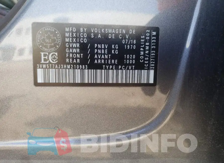 3VW5T7AJ3HM210983 Photo# 12