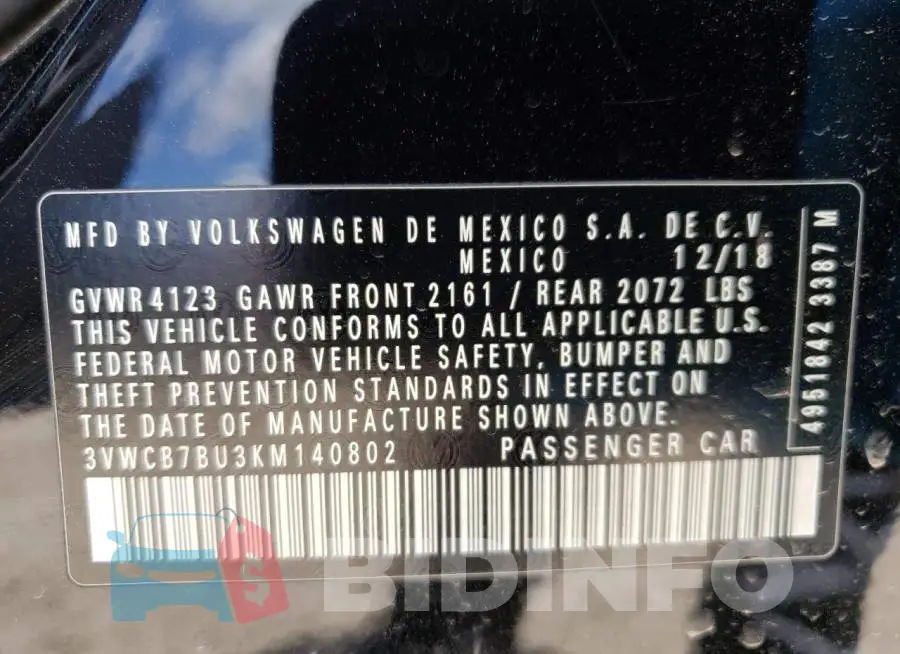 3VWCB7BU3KM140802 Photo# 13