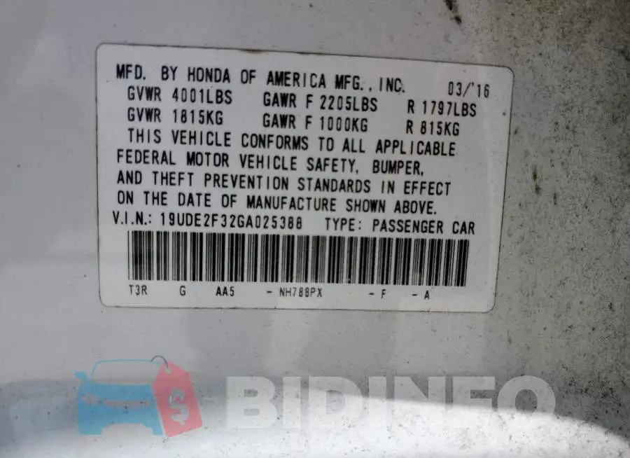 19UDE2F32GA025388 Photo# 12