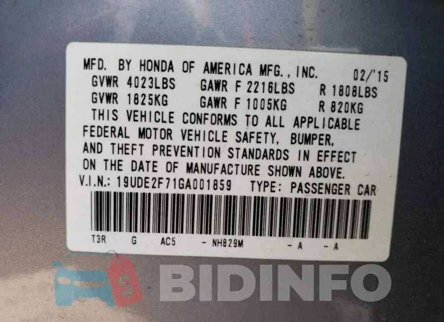 19UDE2F71GA001859 Photo# 13