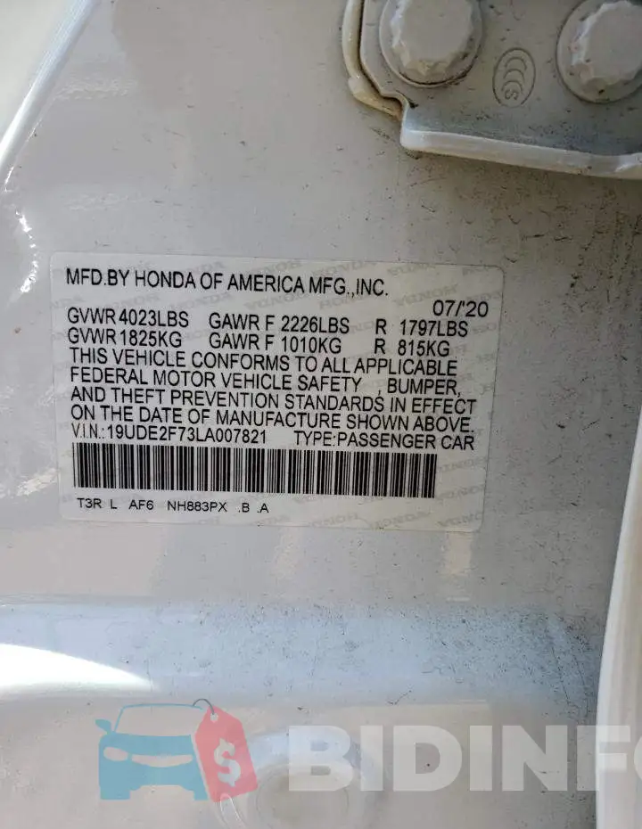 19UDE2F73LA007821 Photo# 13