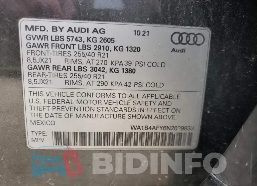 WA1B4AFY6N2029833 Photo# 14
