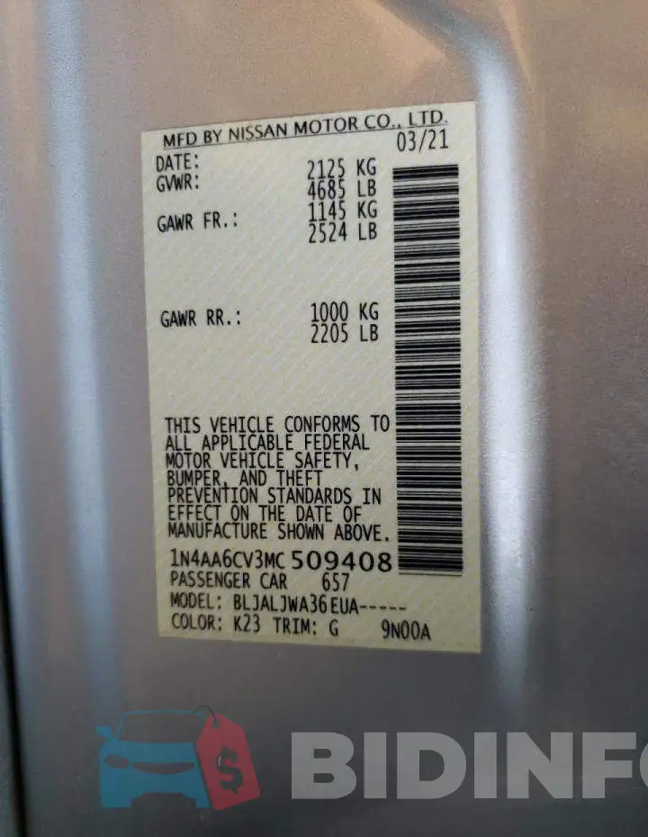 1N4AA6CV3MC509408 Photo# 12
