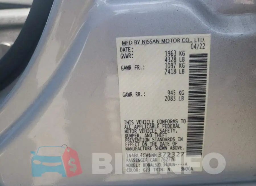 1N4BL4CV6NN372327 Photo# 12