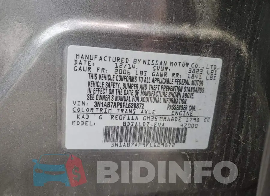 3N1AB7AP9FL629872 Photo# 12