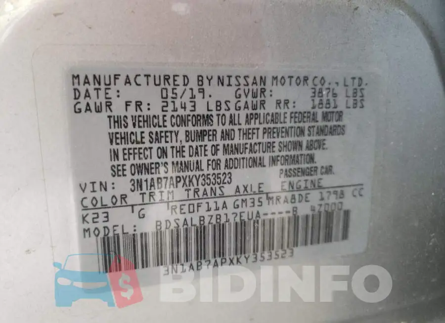 3N1AB7APXKY353523 Photo# 13