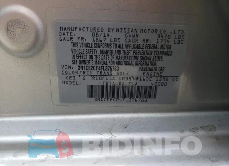 3N1CE2CP4FL376783 Photo# 12