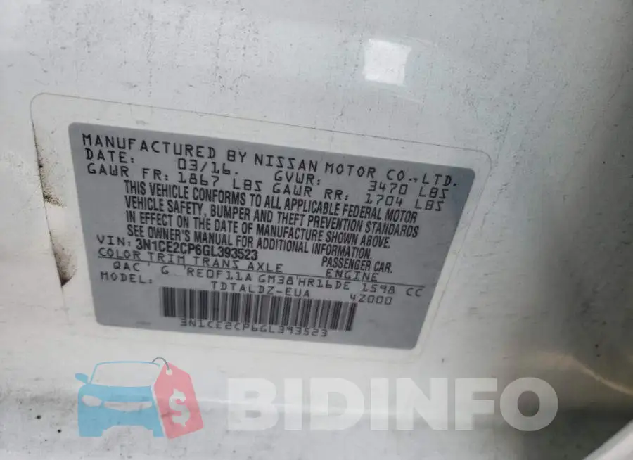 3N1CE2CP6GL393523 Photo# 13