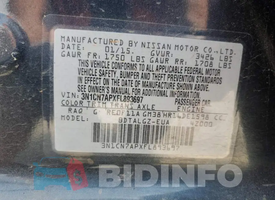 3N1CN7APXFL893697 Photo# 12