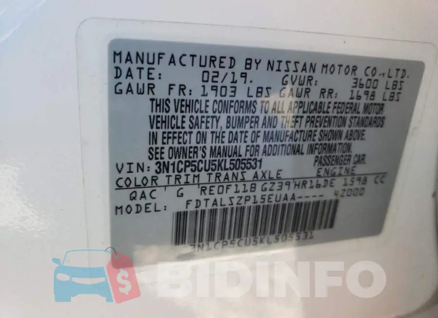 3N1CP5CU5KL505531 Photo# 13