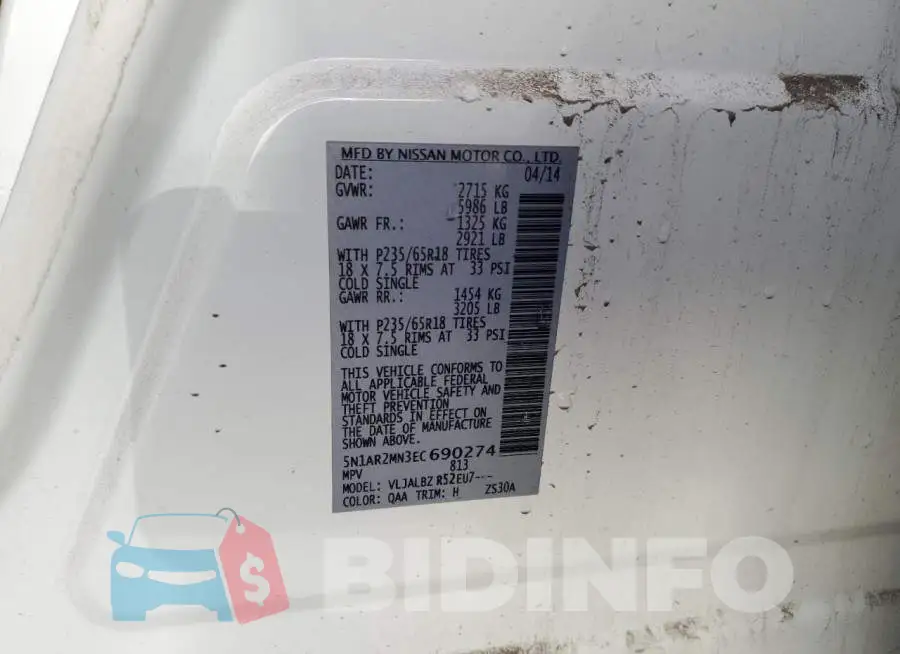 5N1AR2MN3EC690274 Photo# 14