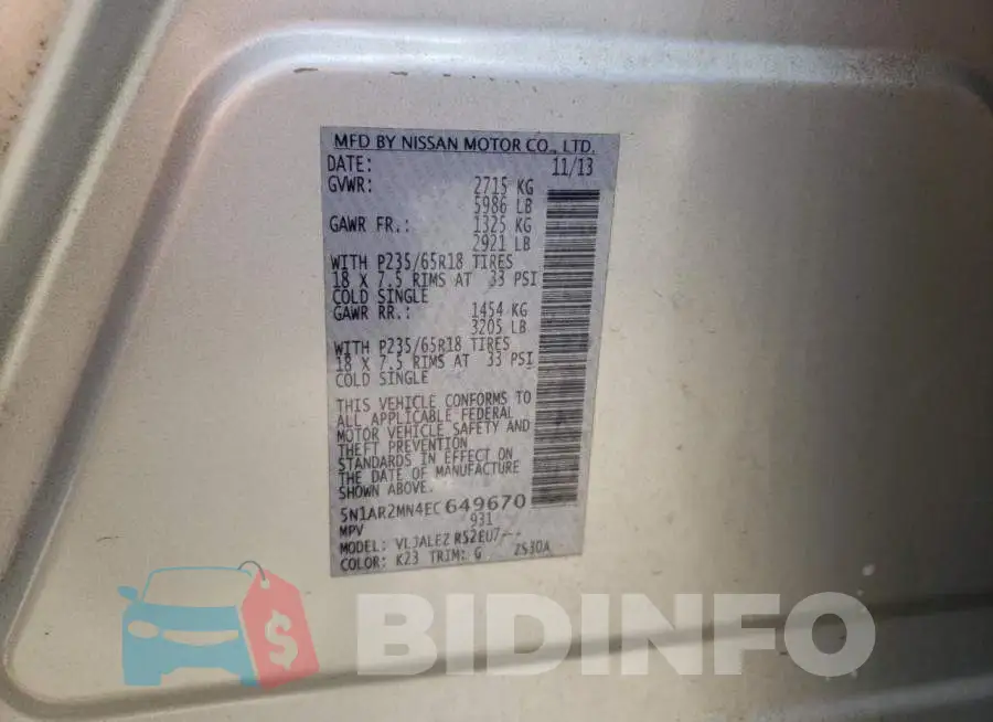 5N1AR2MN4EC649670 Photo# 13