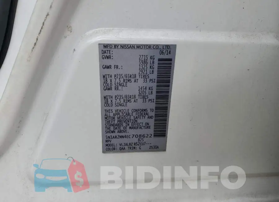 5N1AR2MN4EC708622 Photo# 13