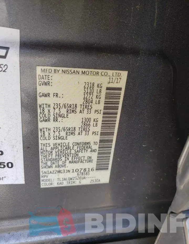 5N1AZ2MG3JN107816 Photo# 13