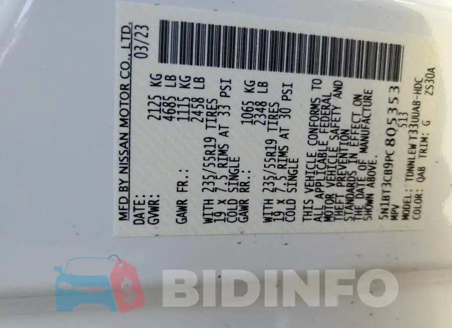5N1BT3CB9PC805353 Photo# 14
