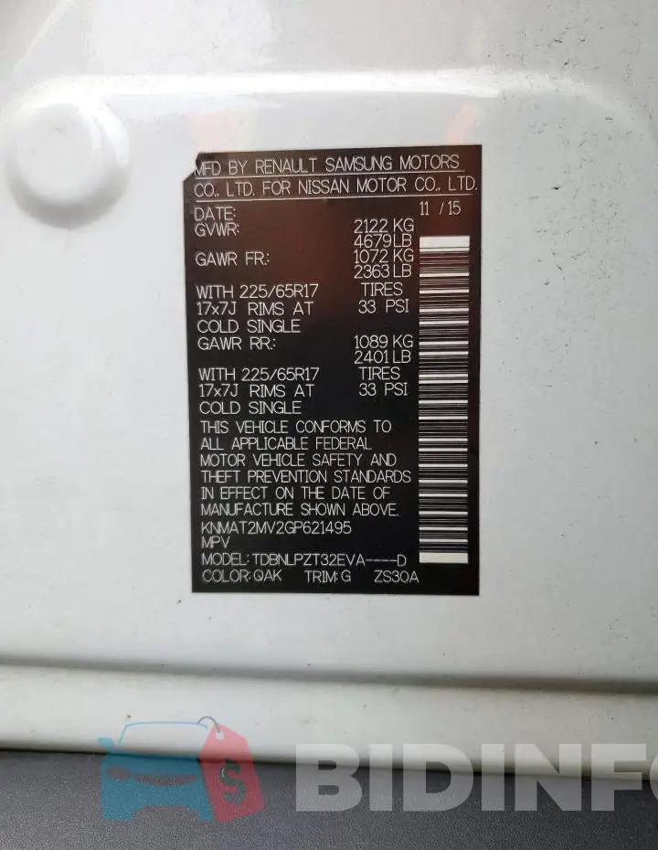 KNMAT2MV2GP621495 Photo# 14