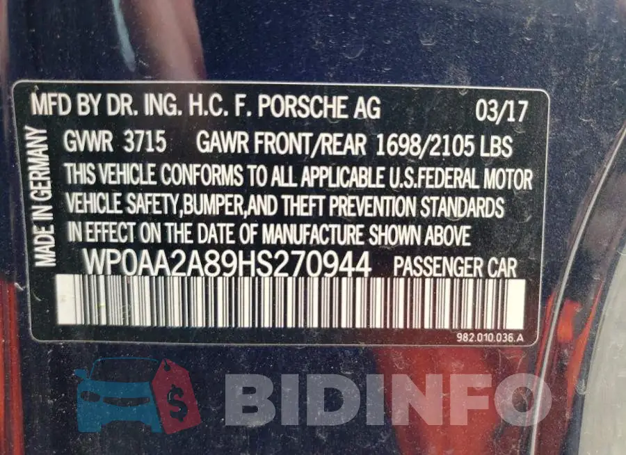 WP0AA2A89HS270944 Photo# 12