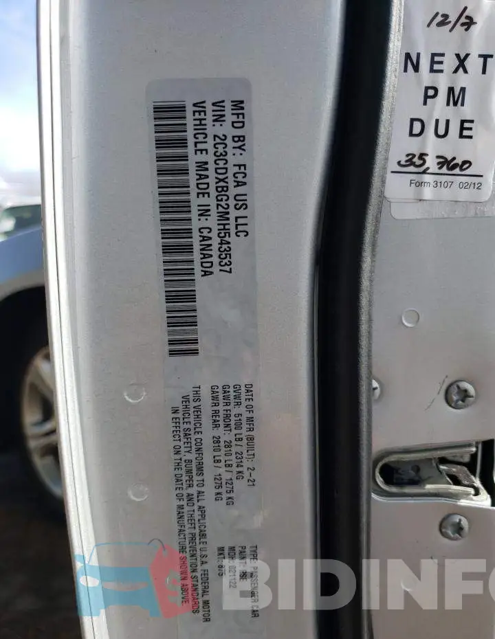 2C3CDXBG2MH543537 Photo# 12