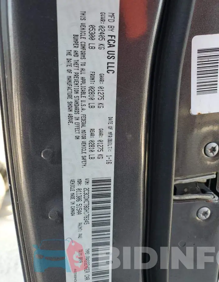 2C3CDXCT8GH178345 Photo# 13