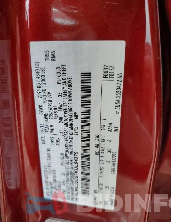 5LMCJ2C97KUL04379 Photo# 13
