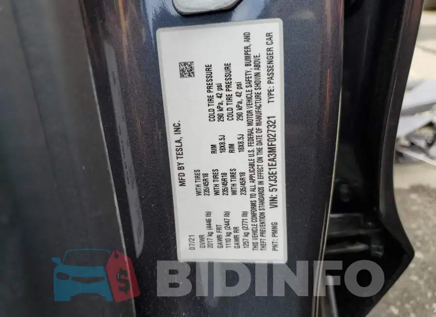 5YJ3E1EA3MF027321 Photo# 13