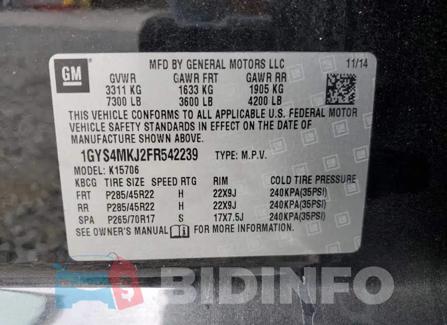 1GYS4MKJ2FR542239 Photo# 14