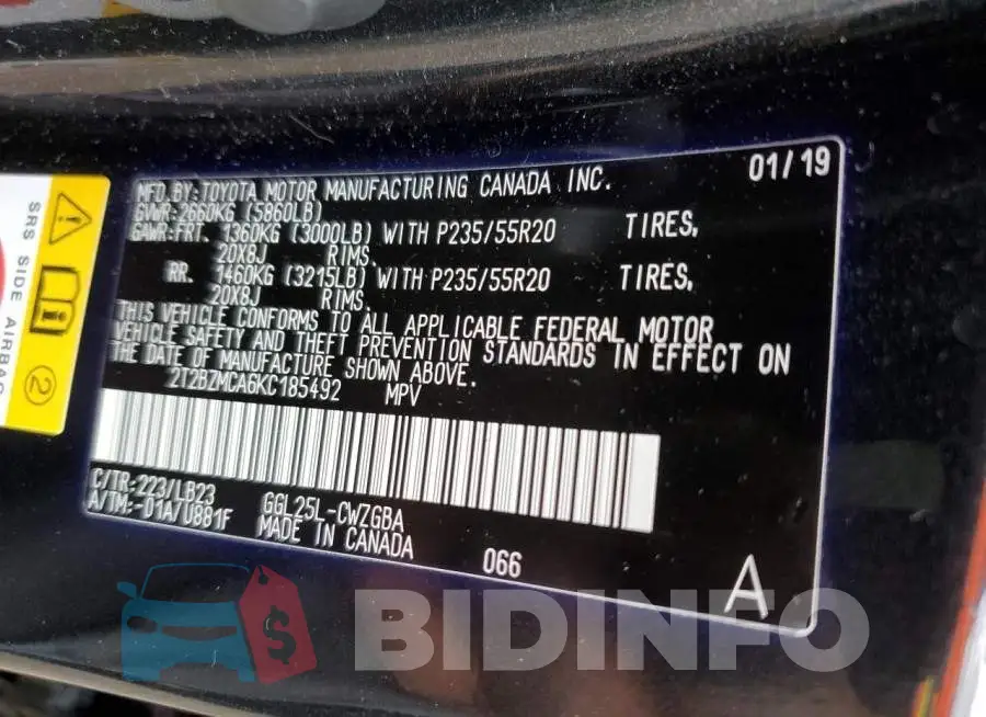 2T2BZMCA6KC185492 Photo# 13