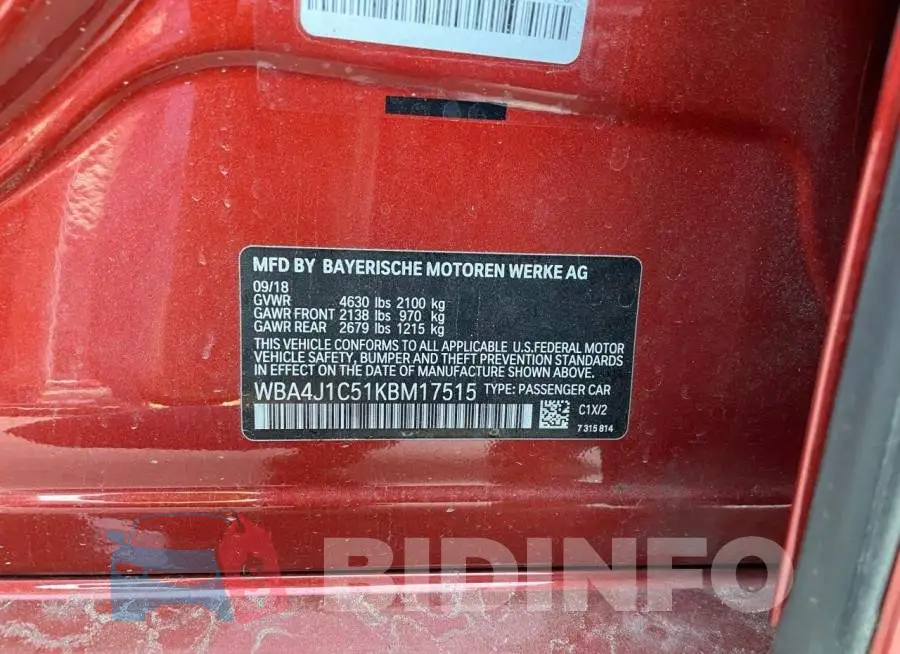 WBA4J1C51KBM17515 Photo# 10
