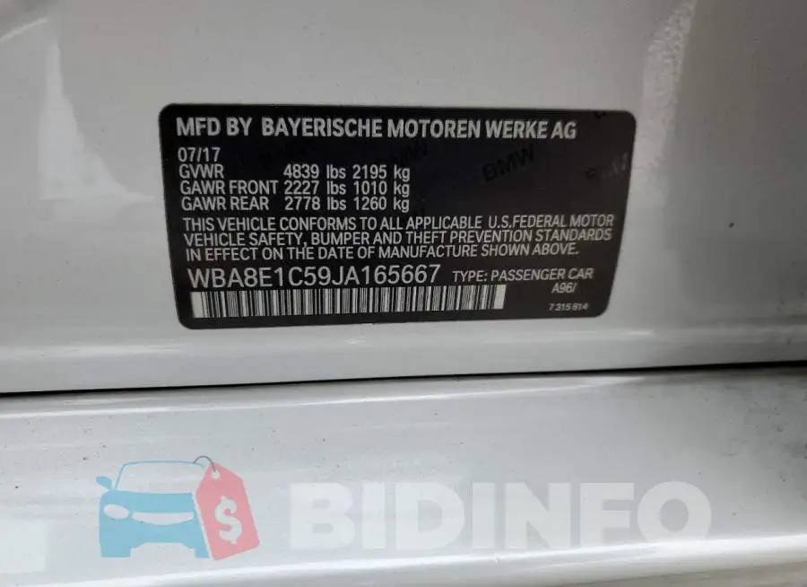 WBA8E1C59JA165667 Photo# 12