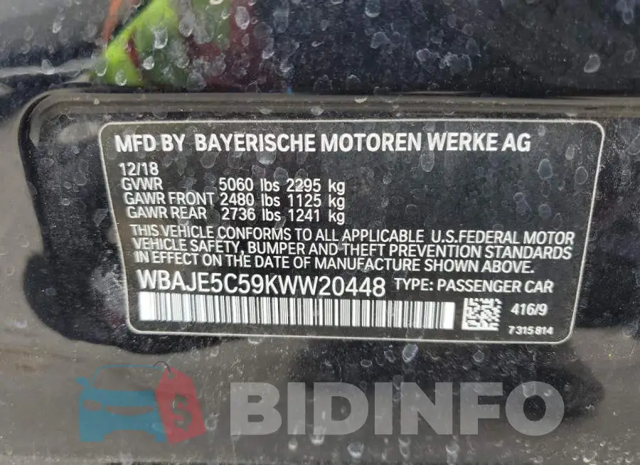 WBAJE5C59KWW20448 Photo# 12