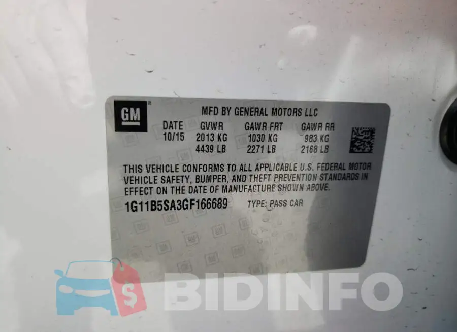 1G11B5SA3GF166689 Photo# 13