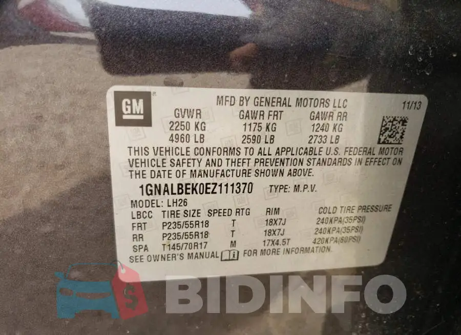 1GNALBEK0EZ111370 Photo# 12