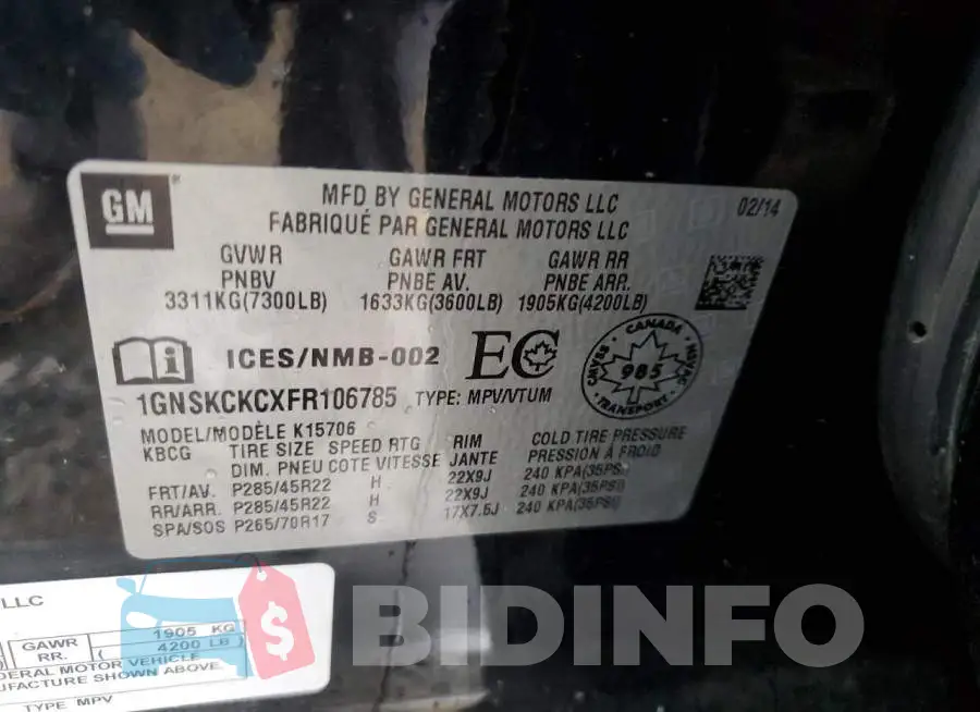 1GNSKCKCXFR106785 Photo# 12