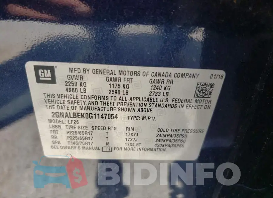 2GNALBEK0G1147054 Photo# 10