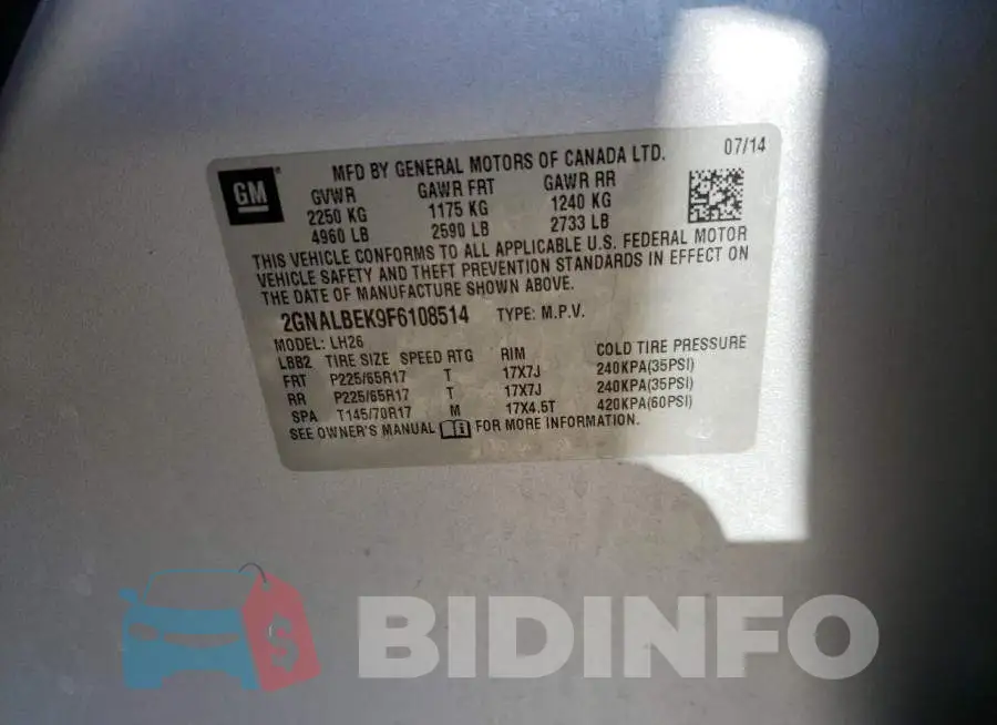 2GNALBEK9F6108514 Photo# 12