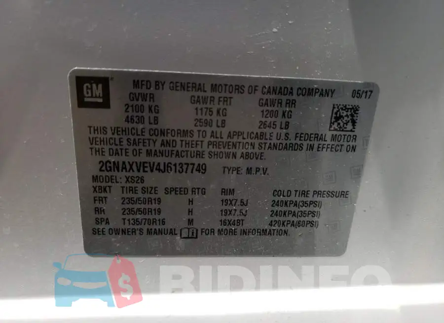 2GNAXVEV4J6137749 Photo# 13
