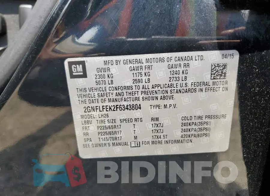 2GNFLFEK2F6343804 Photo# 12